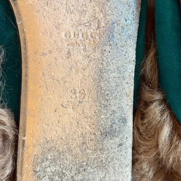 Gucci Princetown Fur Mules Color Teal Velvet Horsebit Slides Womens Size 36.5 - Picture 14 of 16